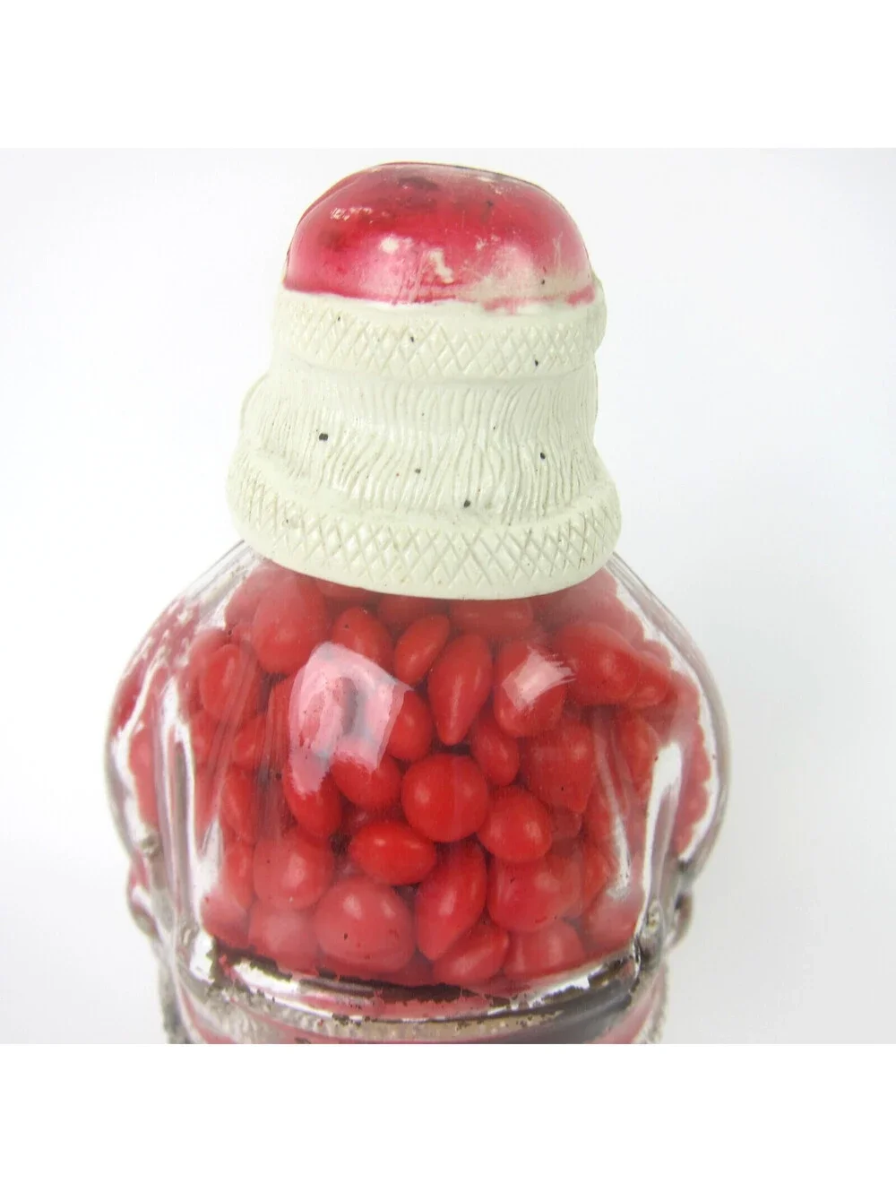 Vintage Christmas Santa Claus Glass Bottle Candy Container JH Millstein 1940-50s